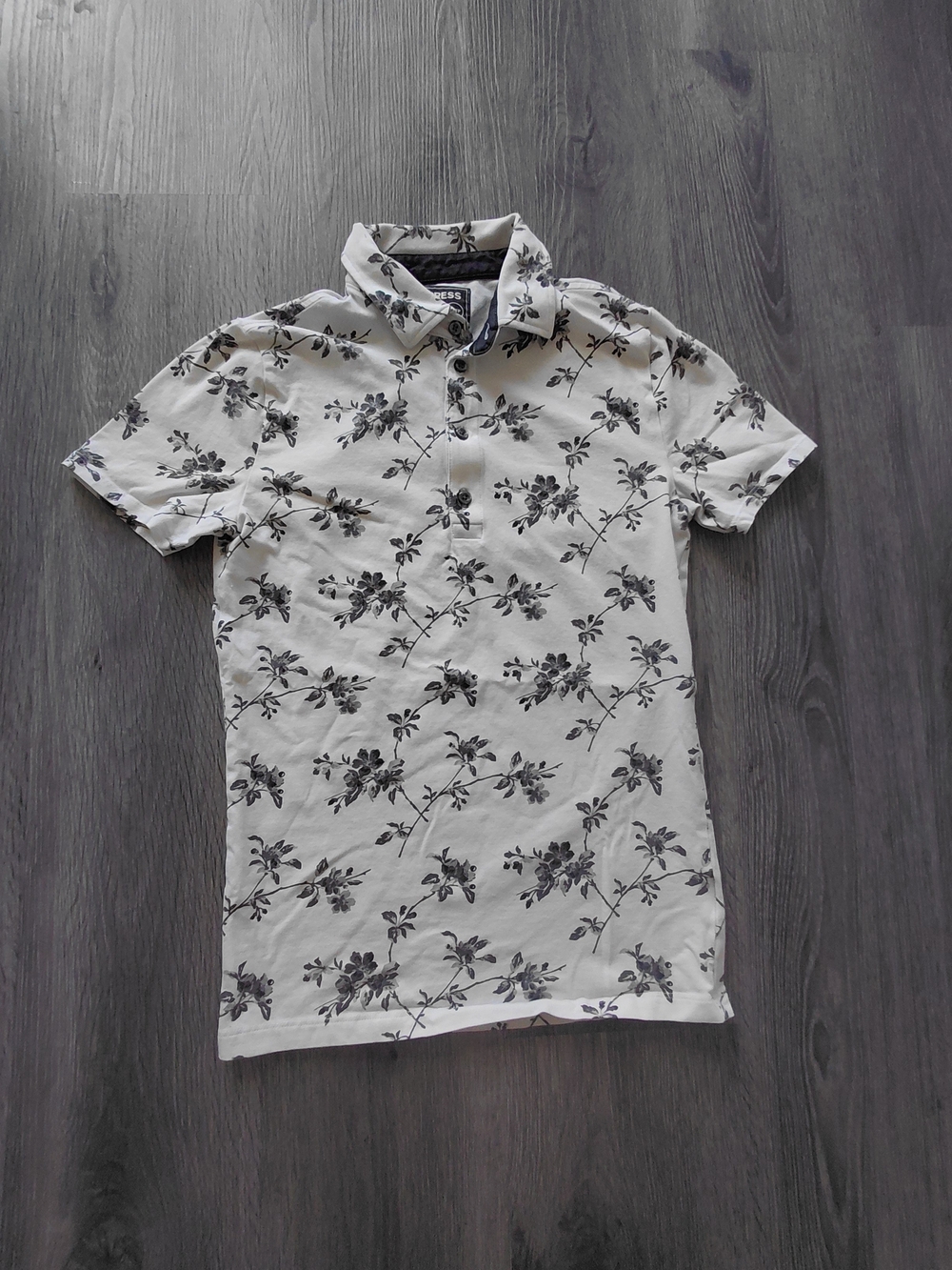 Express White Polo with Black Floral Print